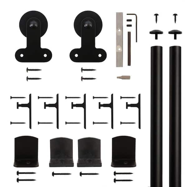 Unbranded Front Mount Round Black Rolling Door Hardware Kit for 3/4 in. to 1-1/2 in. Door