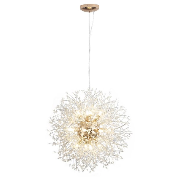 16-Light Gold 25.5 in. Dandelion Firework Chandelier Crystal Starburst Pendant Light