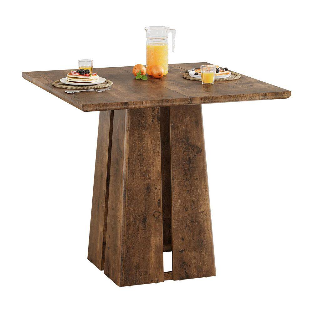 Roesler 31.5 in. Farmhouse Brown Square Wood Dining Table, Pedestal Base Dining Table Seats 4 for Kitchen, Dining Room