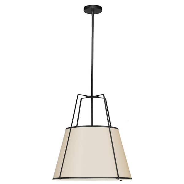 Dainolite Trapezoid 3-Light Black Frame Pendant with Cream Fabric Shade