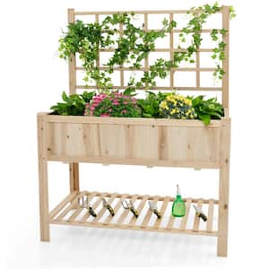 48 in. x 23 in. x 63 in. Wood Raised Garden Bed with Trellis Elevated Planter Box with Bed Liner Bottom Storage Shelf