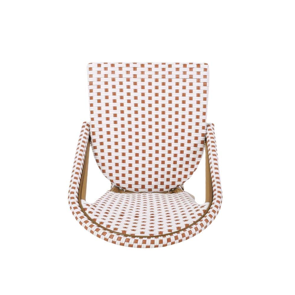 Rust Orange and White Bamboo Print Armless Outdoor Bistro Chairs, Set of 2