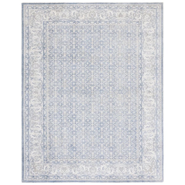 Restoration Vintage 8 ft. x 10 ft. Blue/Ivory Ornate Border Area Rug