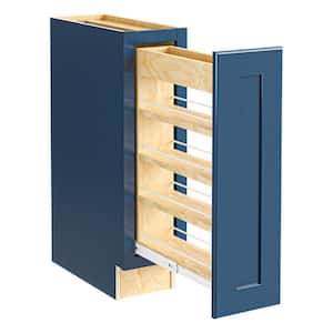 Newport Blue Painted Plywood Shaker Assembled Pull Out Pantry Kitchen Cabinet Soft Close 9 in W x 24 in D x 34.5 in H