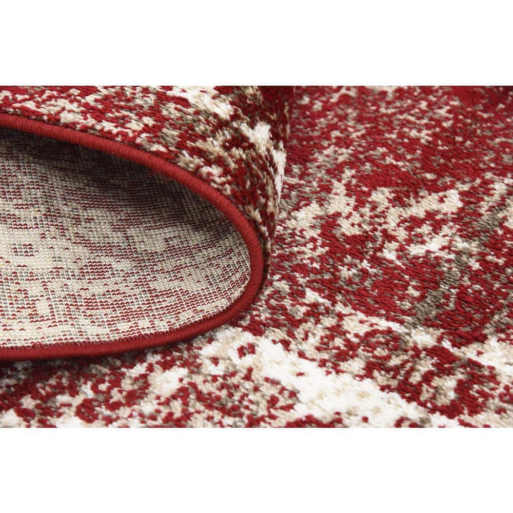 Burgundy and Gray Rectangular Synthetic Area Rug