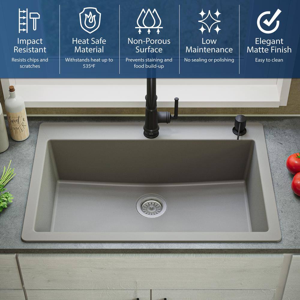 Karran 33'' Concrete Quartz Single Bowl Kitchen Sink