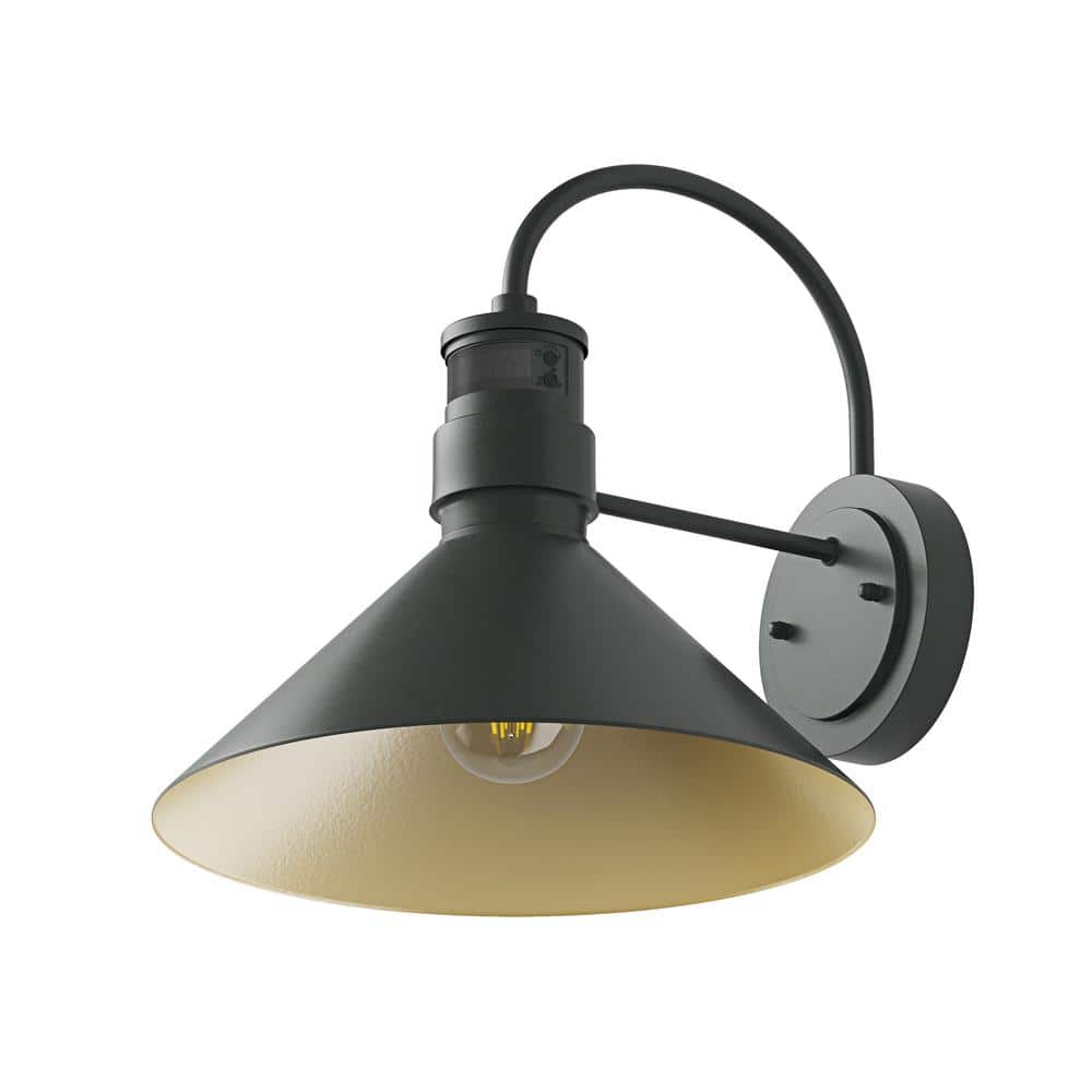 aiwen 13.8 in. 1-Light Black Dusk to Dawn Outdoor Wall Sconce