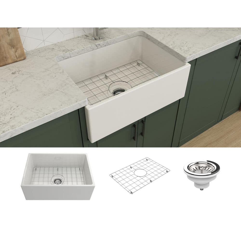 TerraLife Catalina 27 in. Farmhouse Apron Front White Fireclay