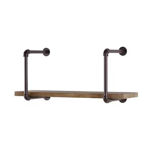 Urbanne Industrial Aged Wood Print MDF and Metal Pipe Floating Wall Shelf