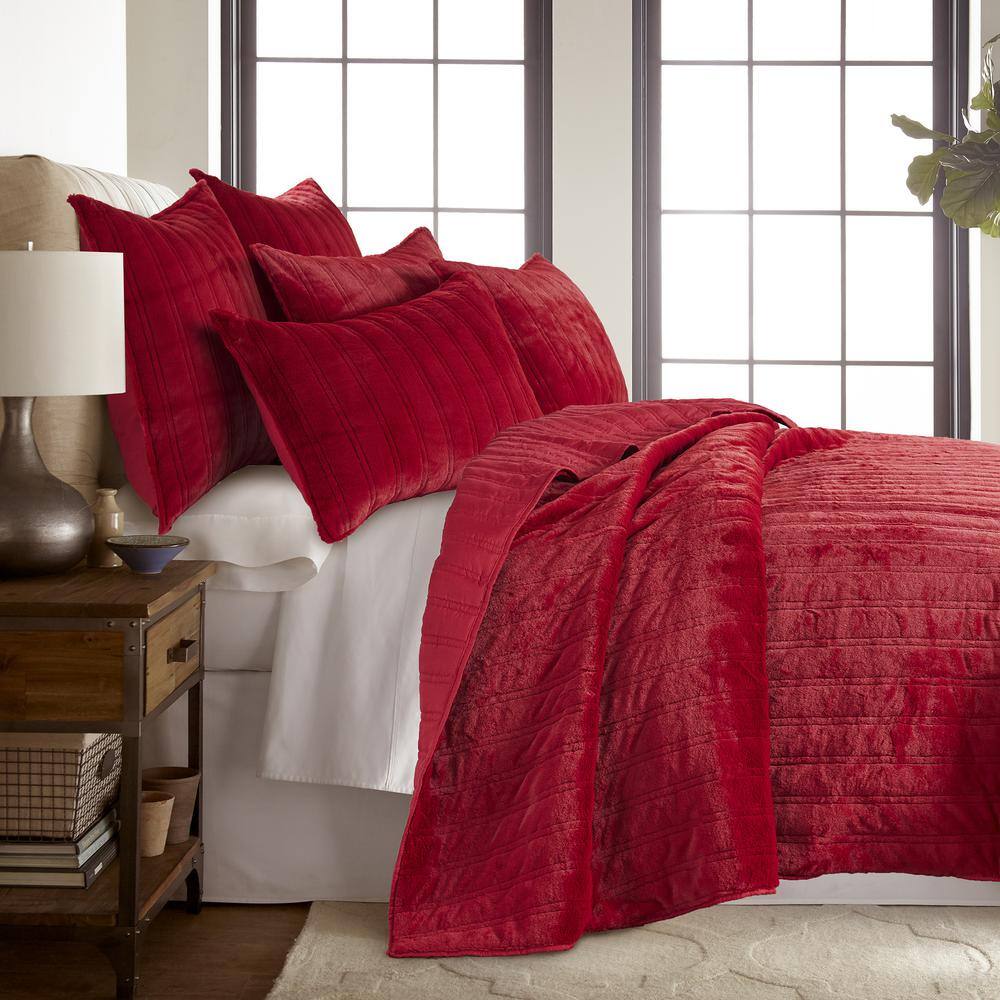 LEVTEX HOME Faux Fur Red Stripe Quilting Microfiber King Sham