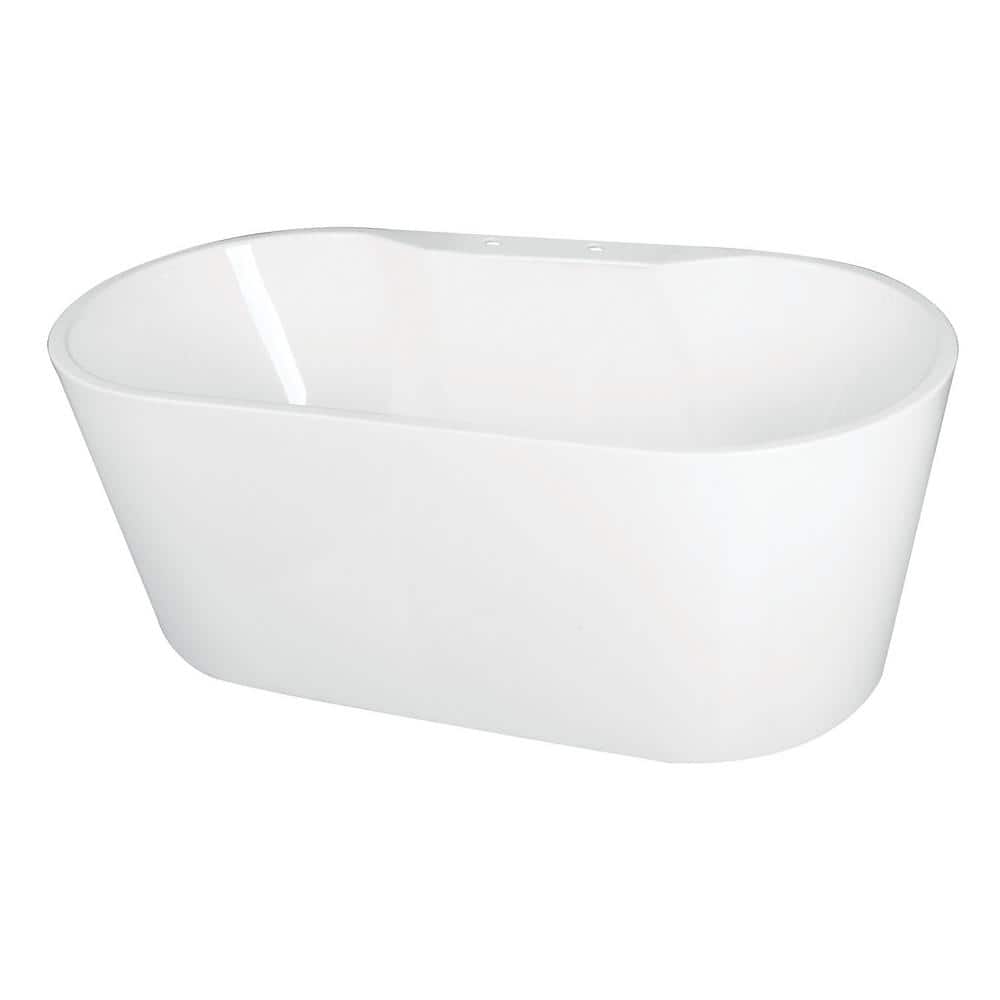 51 in. Acrylic Center Drain Oval Flatbottom Freestanding Bathtub in White