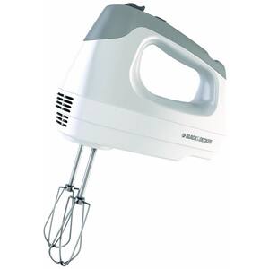 6-Speed White Hand Mixer with Beater, Whisk, Whip and Dough Hook Attachments