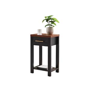 SignatureHome Sendero 12 in. W Black/Walnut Finish Rectangle Top Wood End Table with 1 Drawers+Shelves. (16Lx12Wx26H)