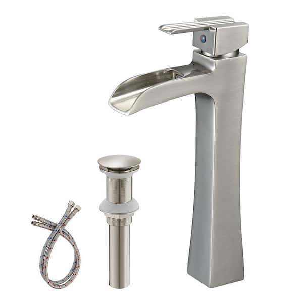 BWE Waterfall Single Hole Single-Handle Vessel Bathroom Faucet with Pop Up Drain without Overflow in Nickel