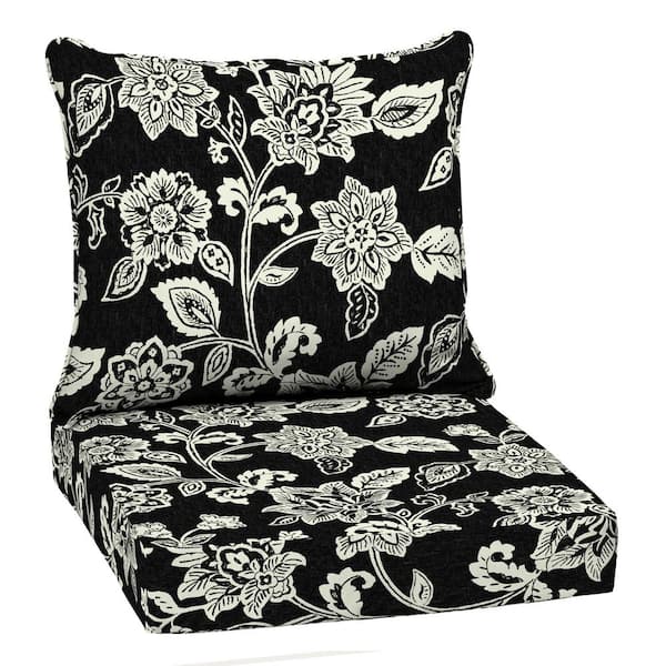 ARDEN 22 in. x 24 in. 2-Piece Deep Seating Outdoor Lounge Chair Cushion in Ashland Black Jacobean