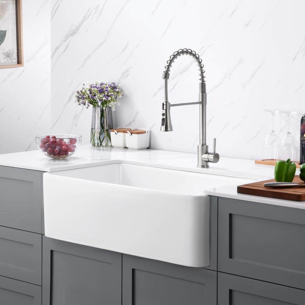 33" White Ceramic Farmhouse Apron Single Bowl Kitchen Sink