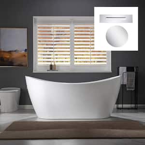 Ravella 67 in. Acrylic FlatBottom Double Slipper Bathtub with Polished Chrome Overflow and Drain Included in White