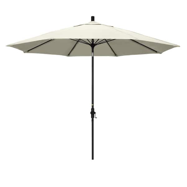black canvas patio umbrella California Umbrella 11 ft. Matted Black Aluminum Market Patio Umbrella  Fiberglass Ribs Collar Tilt Crank Lift in Canvas Sunbrella 194061218228