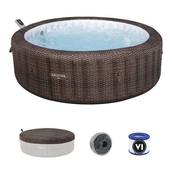 SaluSpa Bali Smart 5-7 Person Spa with 180-Jets App Control and EnergySense Cover Brown Rattan 120-Volt Inflatable