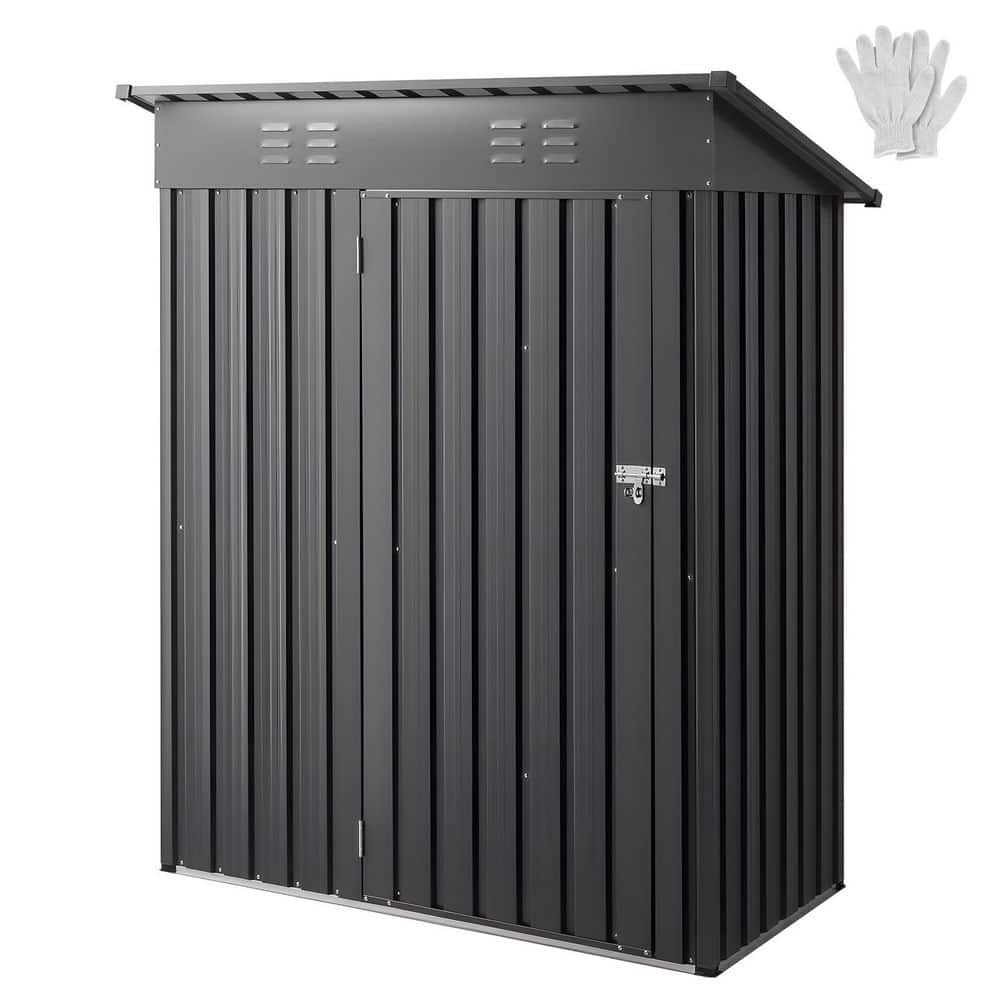 VEVOR 5x3 ft. Metal Garden Shed, 435 gal., Lockable Door and 2 Louver ...