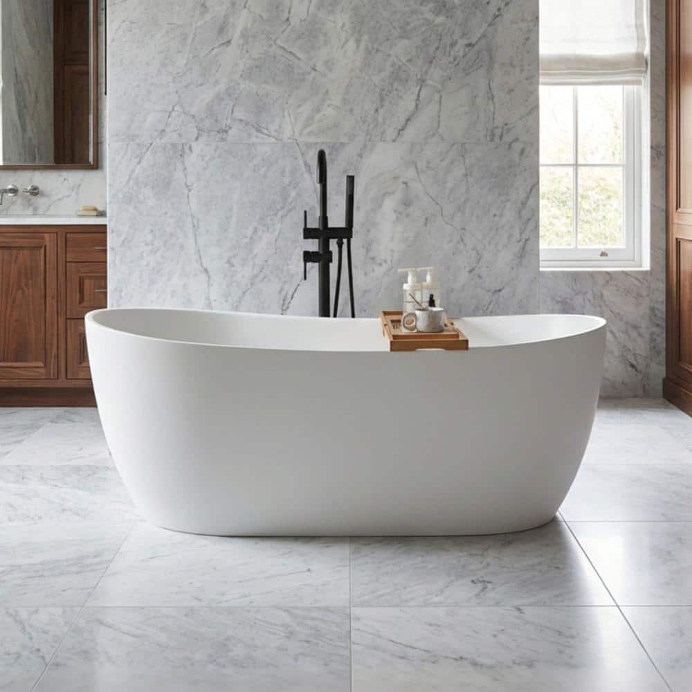 63 in. x 31.5 in. Solid Surface Flatbottom Freestanding Soaking Bathtub in Matte White price history on PriceWatchPro