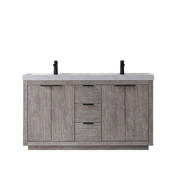 ROSWELL Leiza 60 in. W x 22 in. D x 34.2 in. H Double Sink Bath Vanity in Classical Grey with White Composite Stone Top