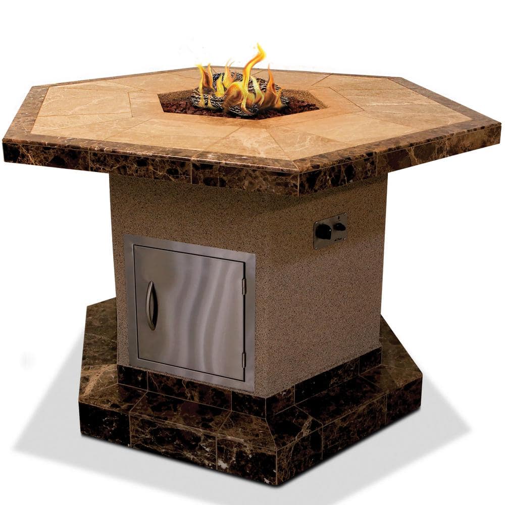 Cal Flame Stucco and Tile Hexagon Propane Gas Fire Pit, Brown -  22-FPTH1050T-ST