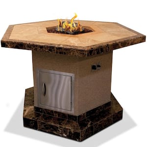 Stucco and Tile Hexagon Propane Gas Fire Pit