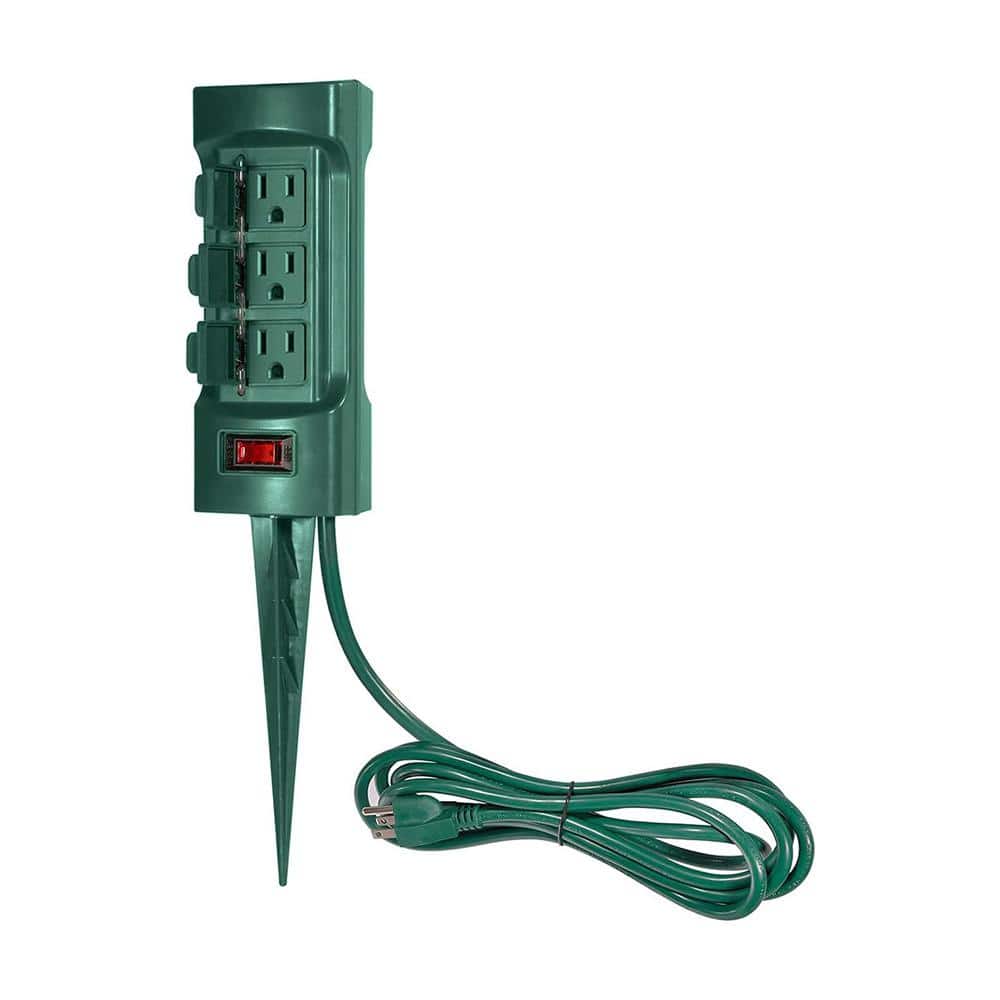 6-Outlet Outdoor Surge Protector Power Strip with Stake, 9 ft. Extension Cord and Weatherproof Covers, Green price history on PriceWatchPro