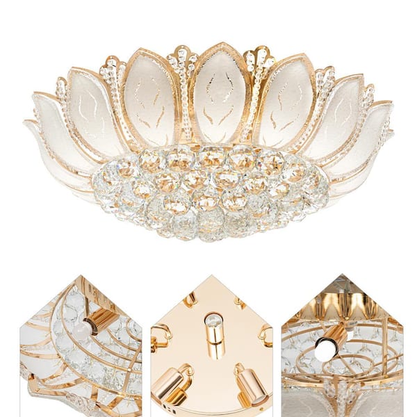 OUKANING 23 in. 7-Light Modern Gold Lotus Flower Shape Flush Mount