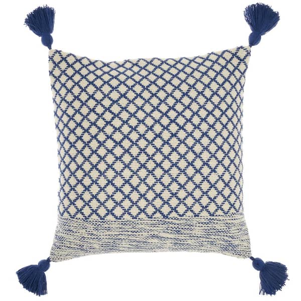 Mina Victory Lifestyles Blue Geometric Removable Cover 18 in. x 18 in. Throw Pillow