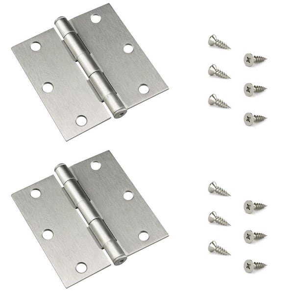 3-1/2 in. x 3-1/2 in. Brushed Nickel Full Mortise Butt Hinge with Removable Pin (2-Pack)