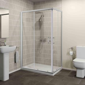 36 in. x 72 in. Corner Shower Enclosure, Clear Glass, Double Sliding Doors, with Handle in Chrome ( Base not Included)