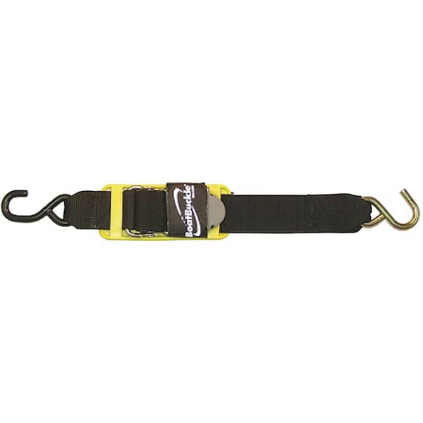 Boat Trailer Transom Ratchet Tie Down Straps Short With Latching Hooks And Soft Loop 2400 LBS, Safety Nylon Straps With Ratchet Buckle To Secure