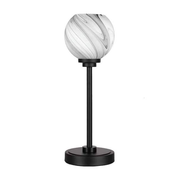 Unbranded Quincy 16.5 in. Matte Black Accent Lamp with Onyx Swirl Glass Shade