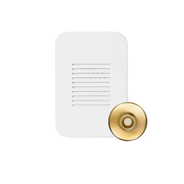 PrimeChime Plus 2 Mini Video Compatible Hardwired Door Bell Chime Kit with Polished Brass Stucco Button