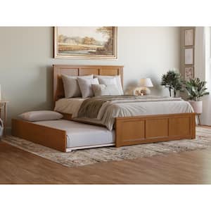 Madison Light Toffee Natural Bronze Solid Wood Frame Queen Platform Bed with Matching Footboard and Twin XL Trundle