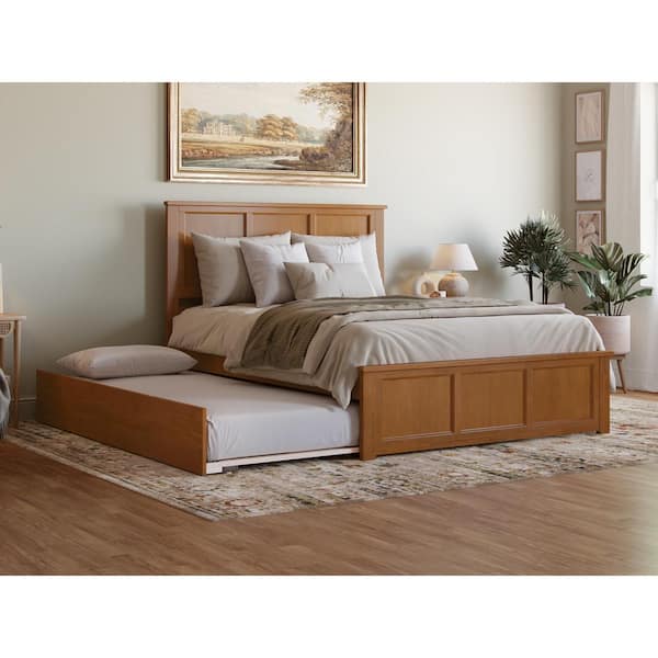 AFI Madison Light Toffee Natural Bronze Solid Wood Frame Queen Platform Bed with Matching Footboard and Twin XL Trundle