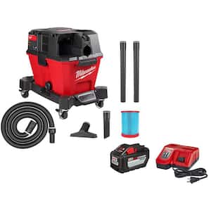 M18 FUEL 6 Gal. Cordless Wet/Dry Shop Vacuum W/Filter, Hose, Accessories and M18 12.0 Ah Battery and Rapid Charger Kit