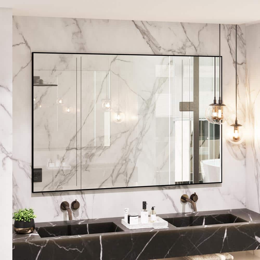 59 in. W x 39 in. H Large Rectangle Aluminum Alloy Framed Wall Mounted Bathroom Vanity Accent Mirror in Black price history on PriceWatchPro