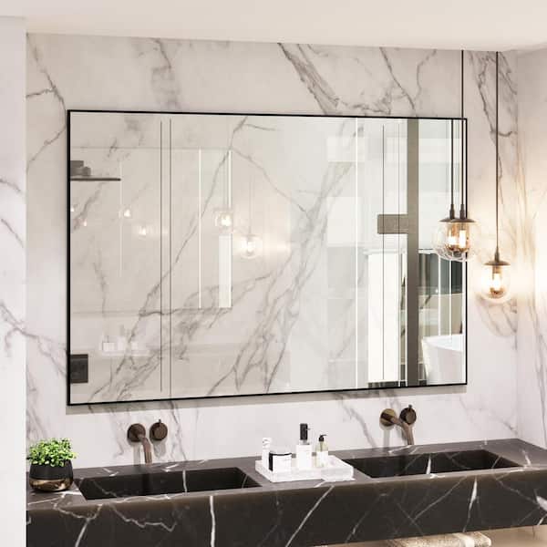 Klajowp 59 in. W x 39 in. H Large Rectangle Aluminum Alloy Framed Wall Mounted Bathroom Vanity Accent Mirror in Black