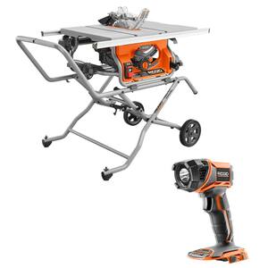 15 Amp 10 in. Portable Pro Jobsite Table Saw with Rolling Stand and 18V Torch Light