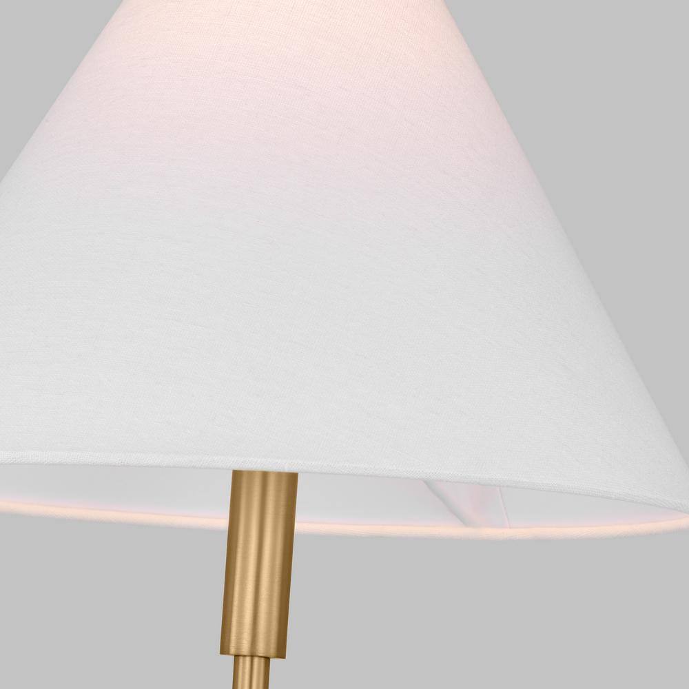 Satin Brass Medium Table Lamp with White Linen Shade