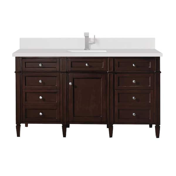 James Martin Vanities Brittany 60.0 in. W x 23.5 in. D x 34.0 in. H Single Bathroom Vanity in Burnished Mahogany with White Zeus Quartz Top