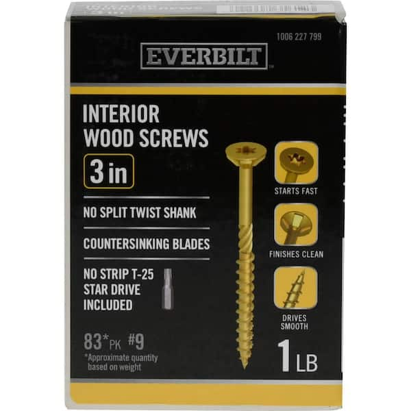 Everbilt #9 x 3 in. Star Drive Flat Head Interior Wood Screws (83-Pack)