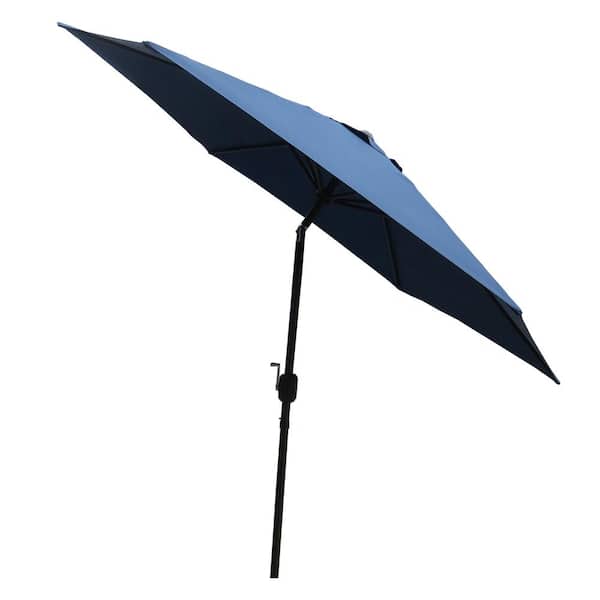 CASAINC 9 ft. Brown Steel Pole Market Outdoor Patio Umbrella in Dark Blue