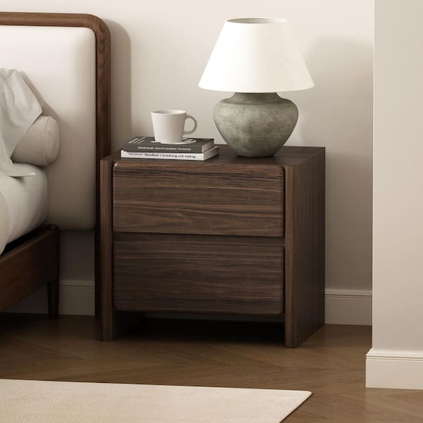 Linda Modern Walnut Brown 2-Drawer 24 in. W Nightstand