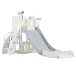 Grey and White HDPE Indoor and Outdoor Playset with Slide and Telescope