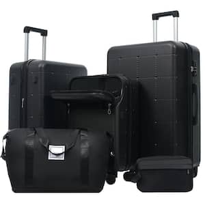 LIVACA 5-Piece Black ABS Plastic Hardside Lightweight Luggage Set