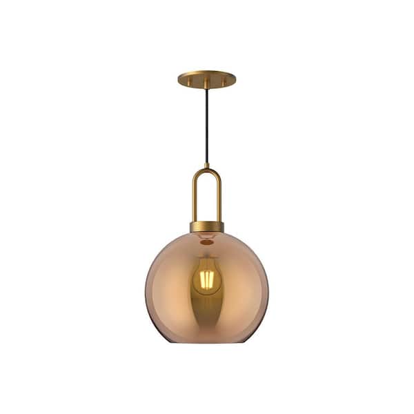 Soji 10 in. 1 Light 60-Watt Aged Gold/Copper Glass Pendant Light
